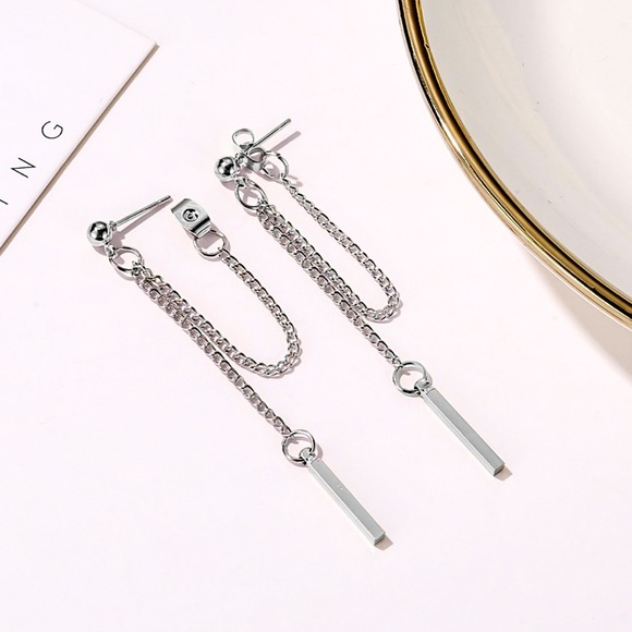 2/$20! Silver Studs w/Draped Chain & Vertical Bar - Picture 3 of 8